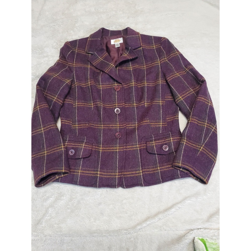 Talbots Purple Wine Plaid Wool Blazer Women 12 Academia Twee Office Classic